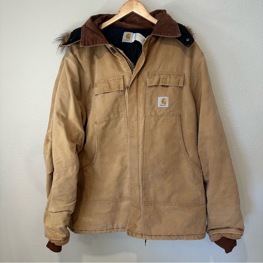 Vintage Carhartt Men's Fur Trimmed Hooded Coat